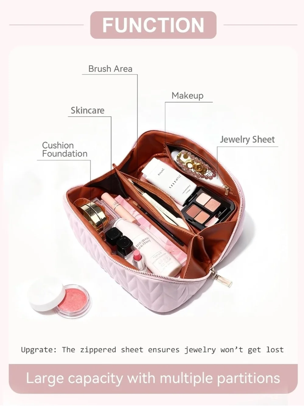Pink Quilted Cosmetic Travel Case